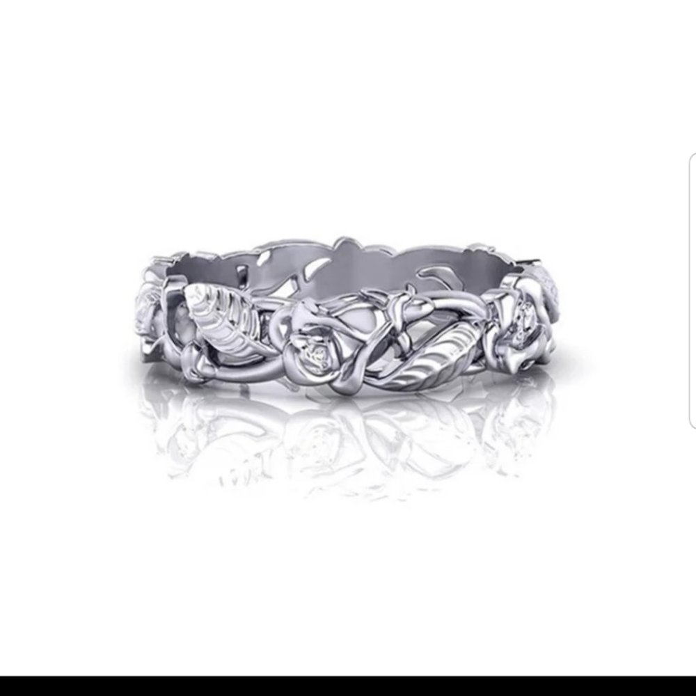 Unisex party white hollow flower leaves S925 ring
